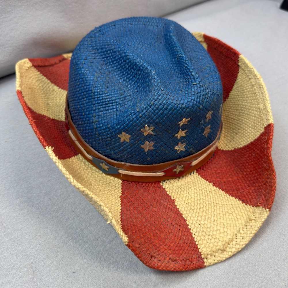 Western Bullhide The Patriot Cowboy Hat Medium Red Blue Straw Stars Stripes Flag
